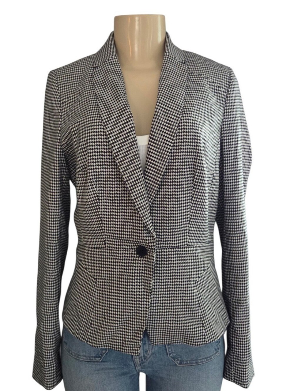 Worthington Women’s Size 8 Black White Houndstooth One Button Blazer Jacket - Picture 2 of 7